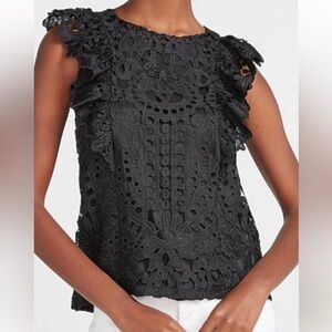 Express black lace button back top - never worn